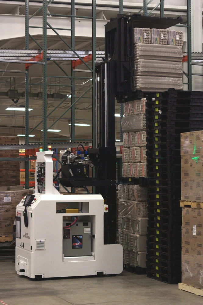 An automated forklift transporting goods