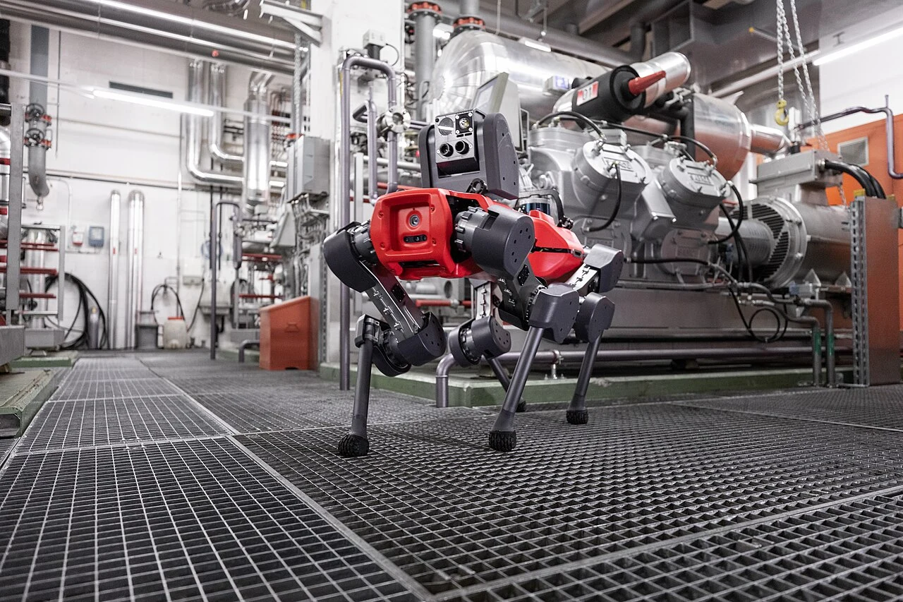 An ANYmal quadruped at an industrial site